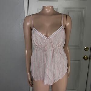 Vintage Y2k Victoria's Secret Tank Top Large Babydoll V neck Cotton Striped KK22